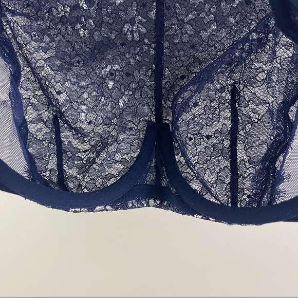 VICTORIA'S SECRET Navy Blue Silver Dream Angels Unlined Demi Lace Bralette - Picture 11 of 12